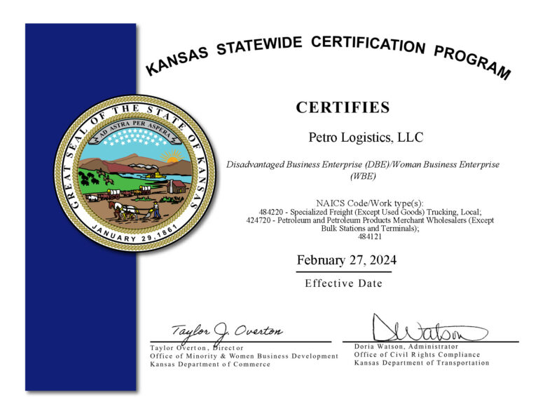 KDOT Certificate